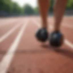 Close-up of sweat-resistant headphones on a running track