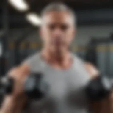 Senior man lifting weights in a modern gym