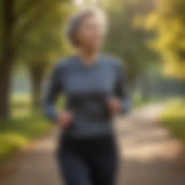 Pace of Serenity Senior woman jogging in a peaceful park setting
