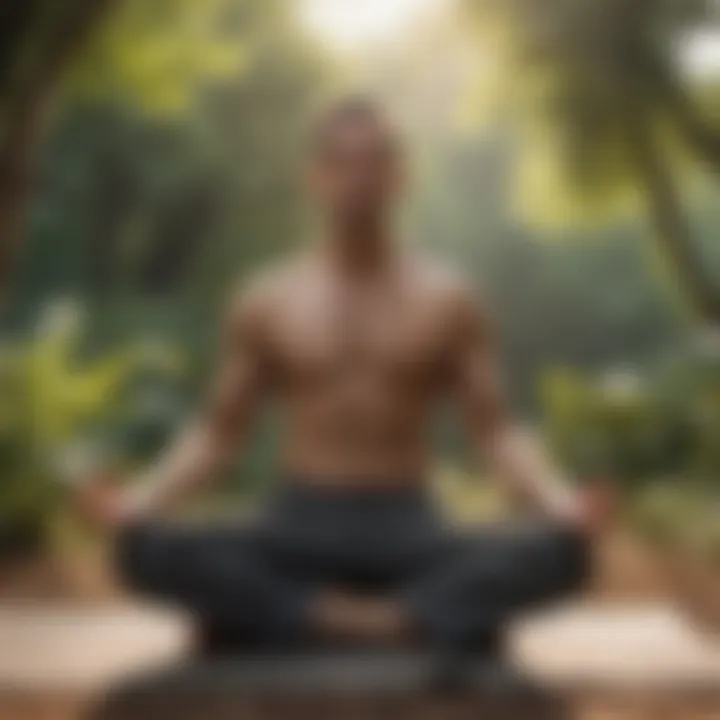 Man doing yoga in a serene outdoor environment