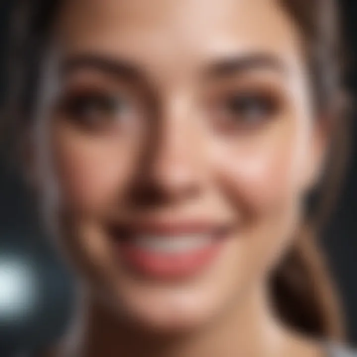 An individual practicing a smiling exercise to tone cheeks