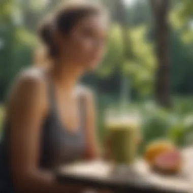 Person enjoying a smoothie outdoors, surrounded by nature