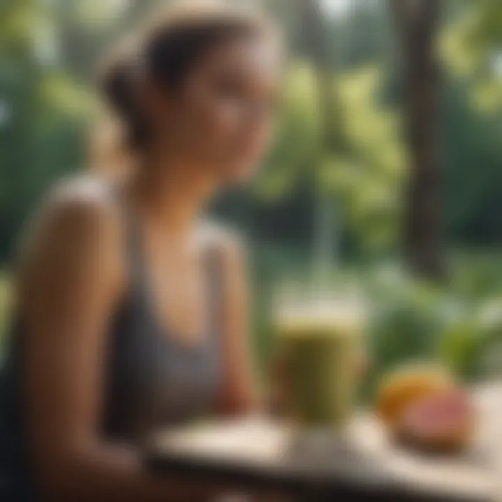 Person enjoying a smoothie outdoors, surrounded by nature