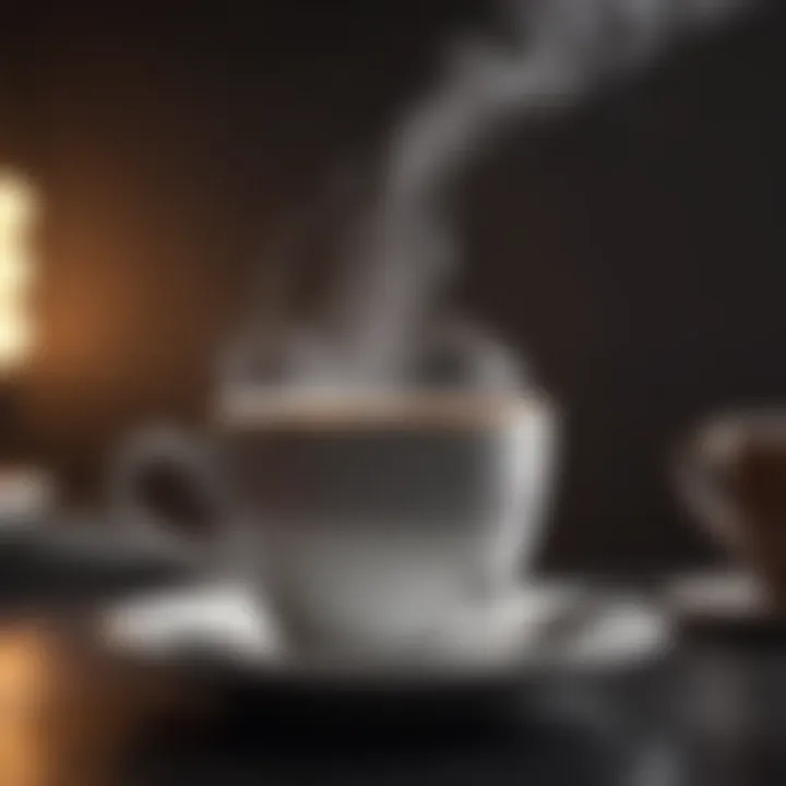 Close-up of a steaming cup of black coffee