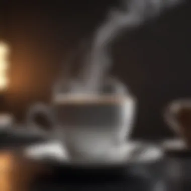 Intense Steam Rising from a Cup of Black Coffee Close-up of a steaming cup of black coffee