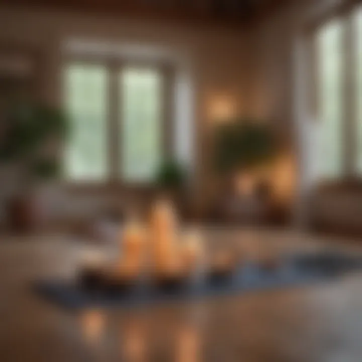 A serene meditation space with candles and yoga mat for relaxation and mindfulness