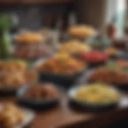 A well-arranged meal showcasing high-calorie foods