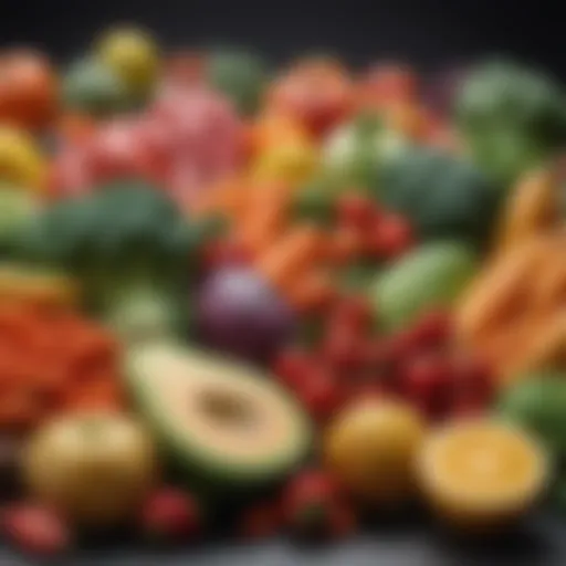 Fresh fruits and vegetables arranged beautifully