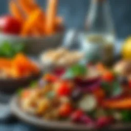 Healthy meal preparation featuring vibrant vegetables and grains