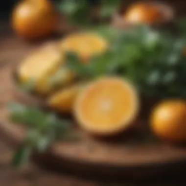 Succulent citrus fruits on a wooden platter