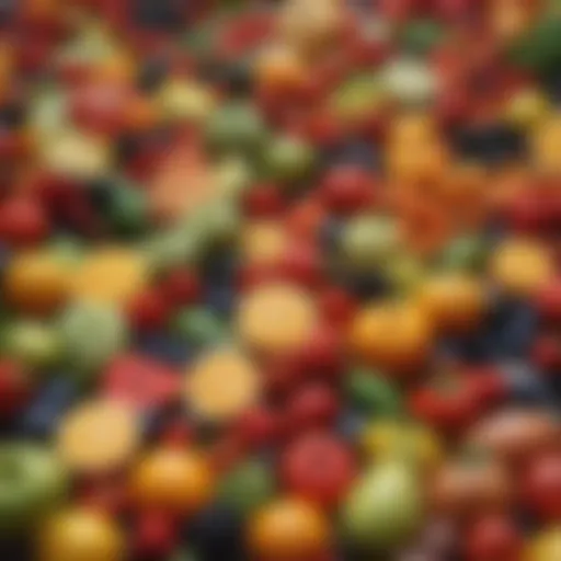 Colorful array of fruits and vegetables rich in vitamins