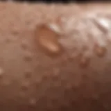 Perspiration droplets on skin