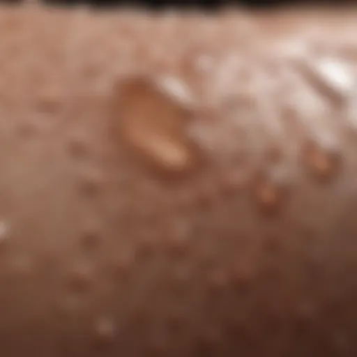 Perspiration droplets on skin