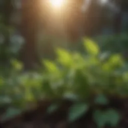 Tea plant leaves in sunlight