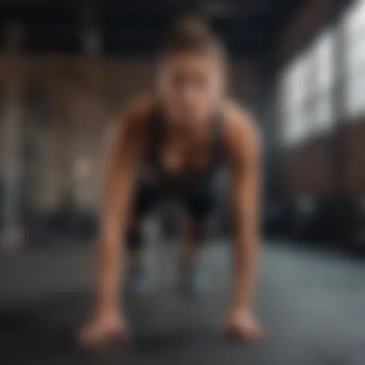 Dynamic individual performing a high-intensity burpee exercise.