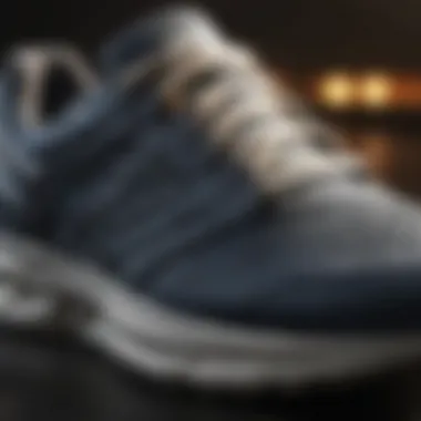 A detailed view of a sneaker's breathable materials.