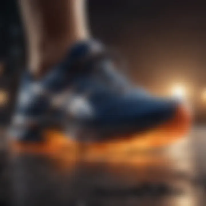 A close-up view of a running sneaker showcasing its cushioning technology.