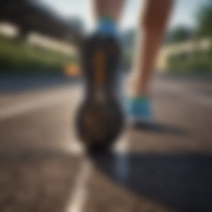 Close-up of running shoes on track