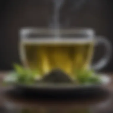 A cup of brewed green tea with steam rising, symbolizing metabolism enhancement.