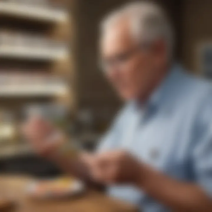 A close-up of a senior reading a multivitamin label for informed choices