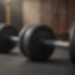 Close-up of a barbell with lifting straps secured around the weights