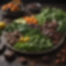 Colorful array of SIRT foods including dark chocolate and green leafy vegetables