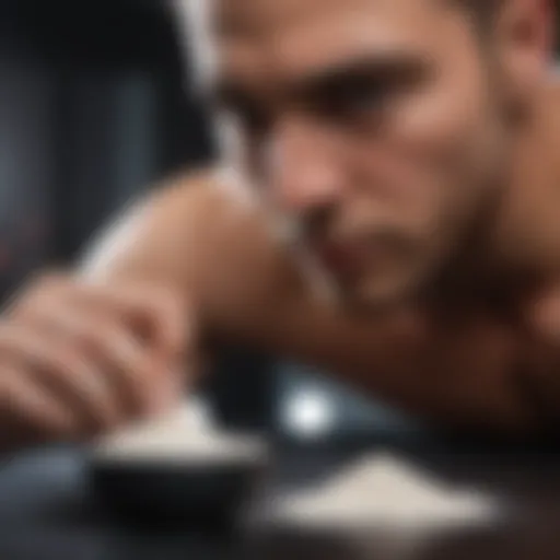 An athlete measuring BCAA powder with precision.