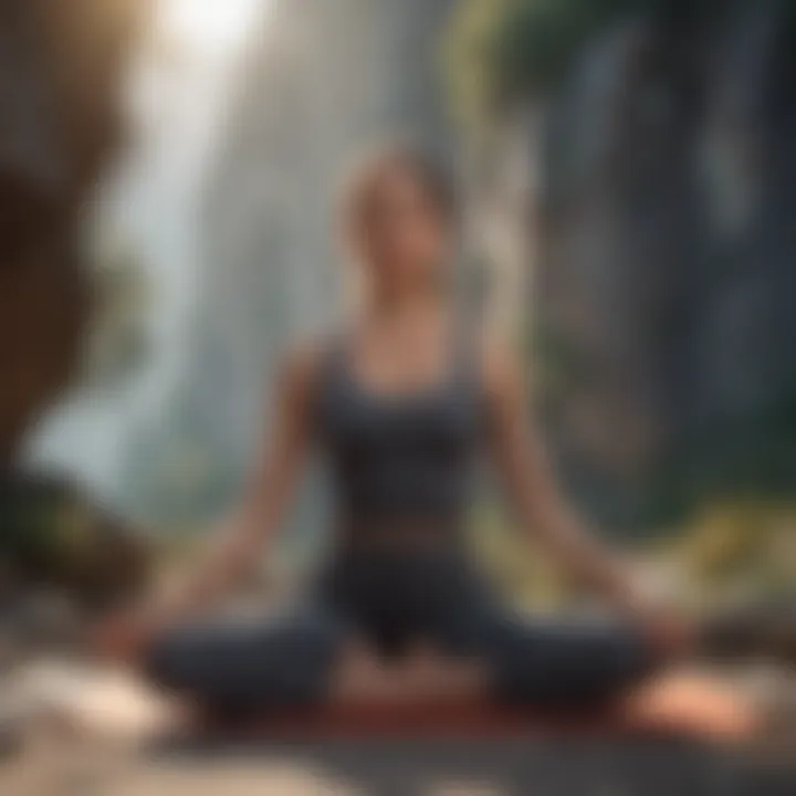 Yoga practitioner in a serene mountain setting focusing on balance and inner peace