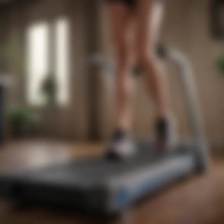 Person using a treadmill in a home setting