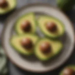 Lush green avocado slices arranged artistically on a plate