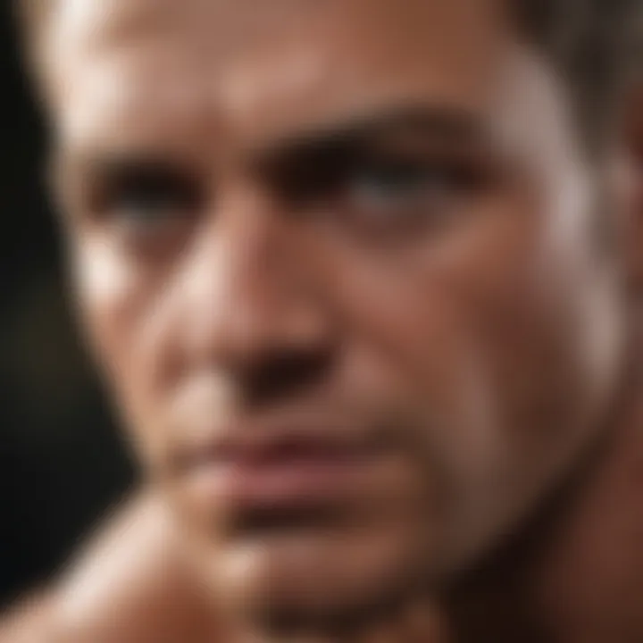 Focused determination in a bodybuilder's eyes during training