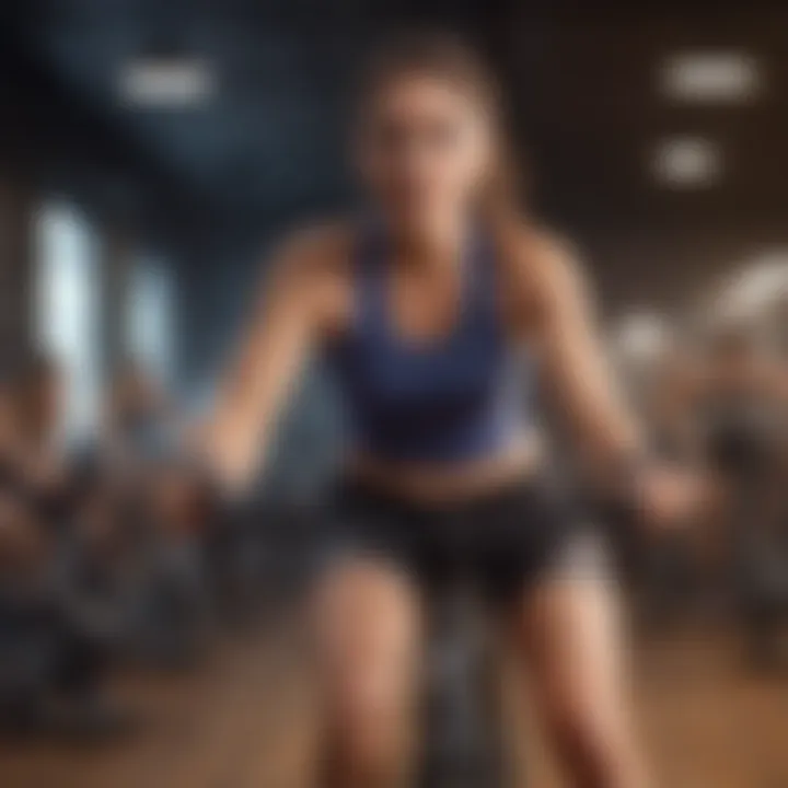 Artistic representation of a person cycling vigorously in a spin class