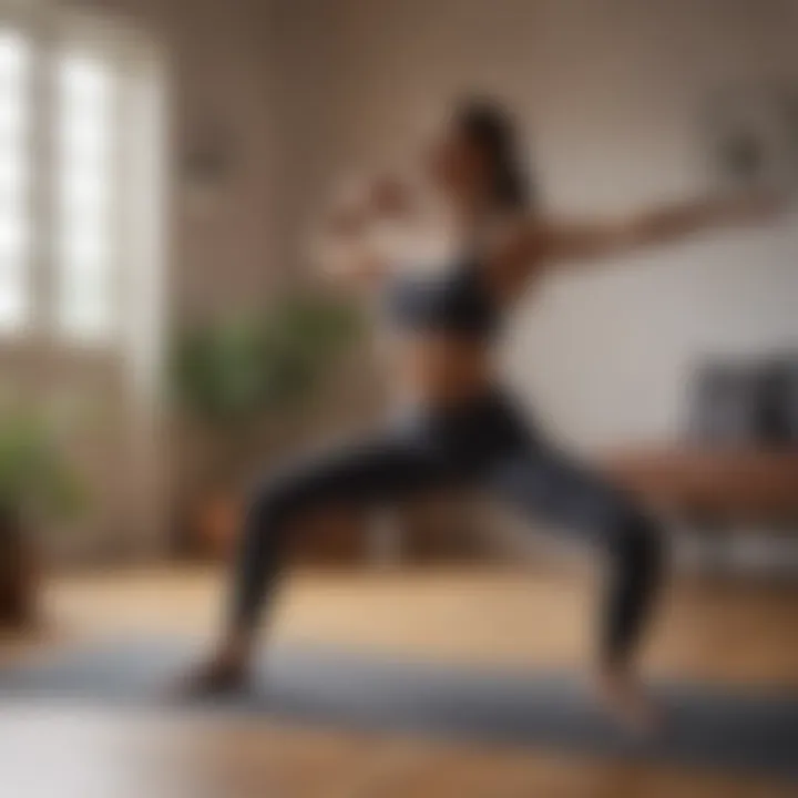 Woman practicing yoga for home fitness routine