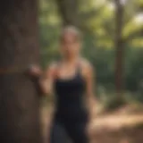 Resistance band wrapped around a tree for outdoor workout