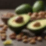 Healthy avocado and nuts selection