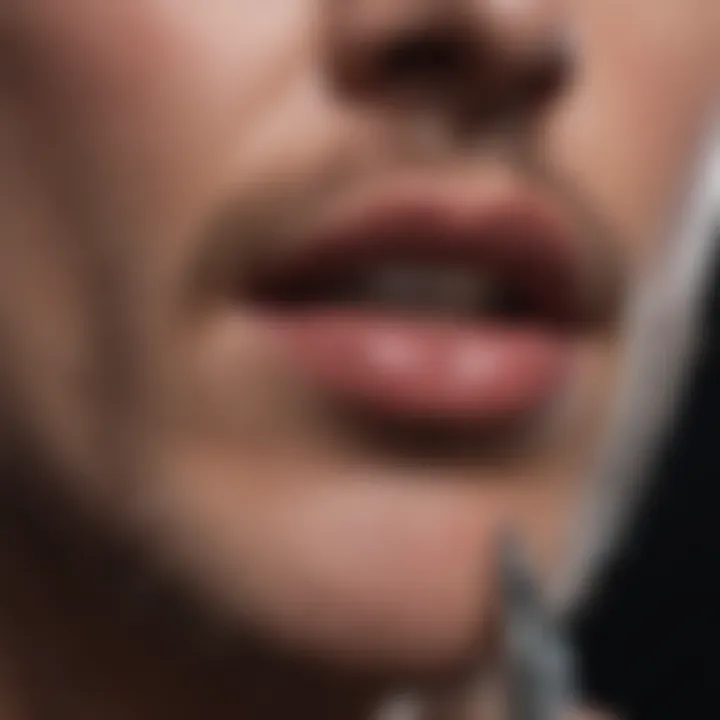 Close-up of pen in hand aiding in stopping bleeding