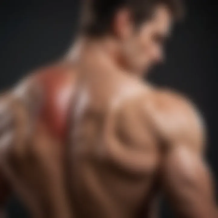 Illustration depicting common causes of back deltoid pain, including muscle strain and injury
