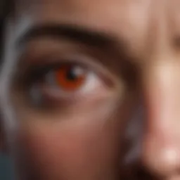 Close-up view of red eyes showcasing irritation and discomfort.