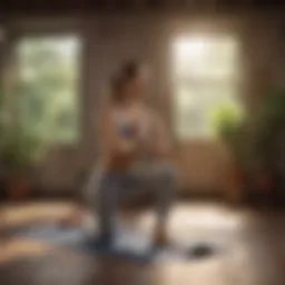 A woman practicing yoga in a serene environment