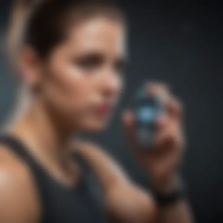 An athlete monitoring oxygen levels with a pulse oximeter during training