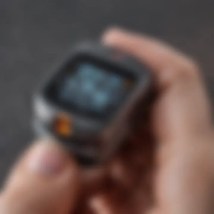 Close-up of a pulse oximeter attached to a fingertip for measurement