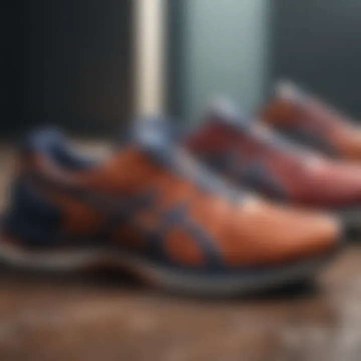 Different ASICS walking shoe models displayed together