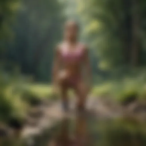 A serene outdoor fitness scene highlighting an individual in a meditative pose amidst nature.
