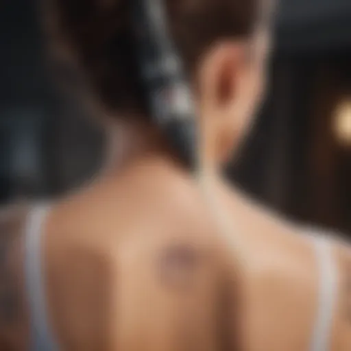 Close-up of a laser tattoo removal device in action