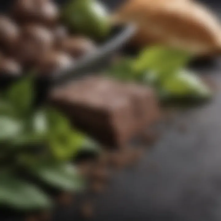 A close-up view of various sirtfoods including dark chocolate and green tea