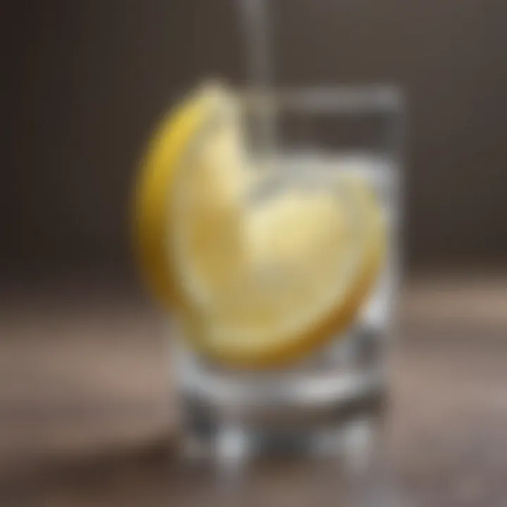 A glass of water and a lemon slice for enhanced hydration.