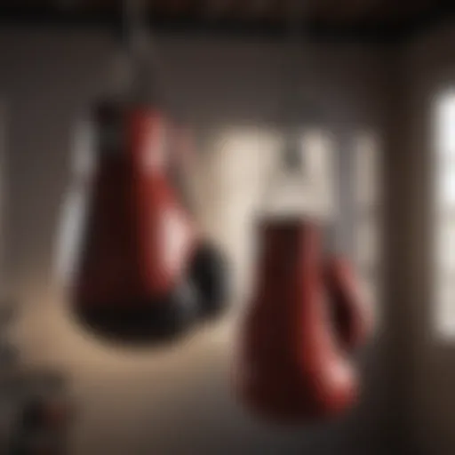 Boxing gloves hanging on a punching bag