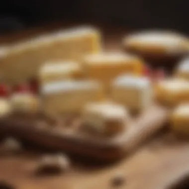 Variety of dairy-free cheeses on a wooden board