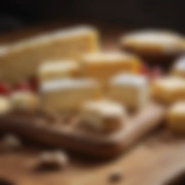 Variety of dairy-free cheeses on a wooden board