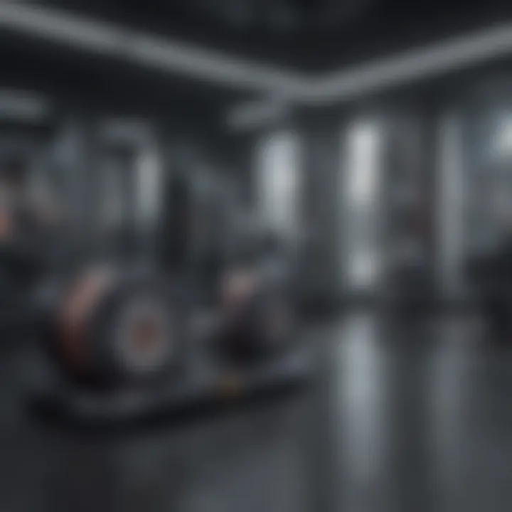 Adjustable dumbbell plates in a futuristic gym environment